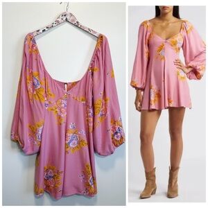 Free People Pink Floral Long Sleeve Dress